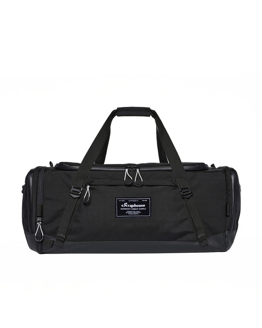Scuffle Duffle combat sports gym bag in Volcanic Black, front view with carry handles and Scraphouse label
